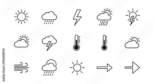 Weather forecast climate icons outline set vector