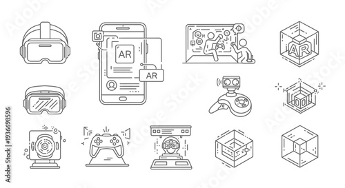 Virtual reality augmented reality technology icon set vector