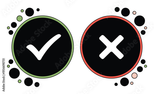 Checkmark and Cross with Decorative Bubbles