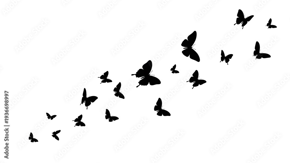 Obraz premium Black butterflies flying in a scattered pattern butterfly