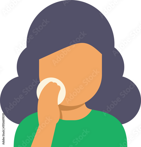 Woman removing makeup practicing daily skincare routine icon