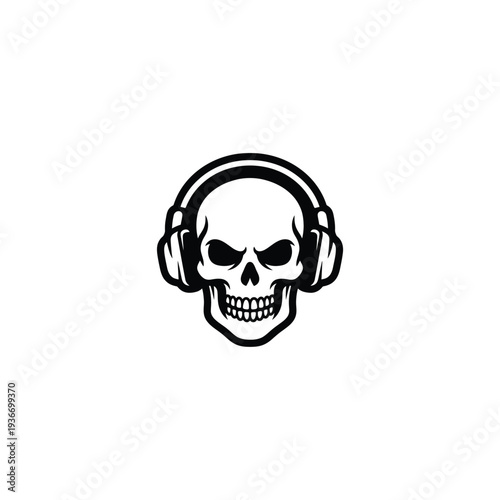 Skull Gaming Headphones Mascot Glyph