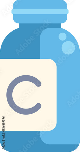 Blue medicine bottle with a c label symbolizing vitamins and immunity