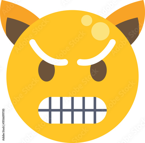 Yellow cartoon emoji with devil horns displaying an angry and frustrated expression