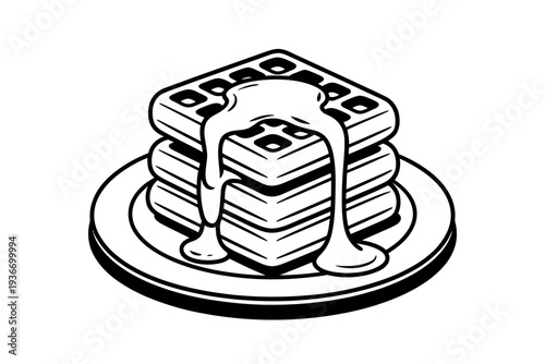 A stack of waffles with syrup on a plate illustration