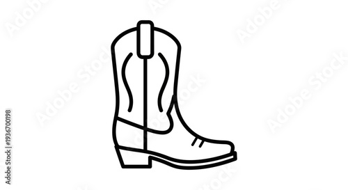 Outline Icon of Classic Cowboy Boot, Western Footwear Symbol on Isolated White Background