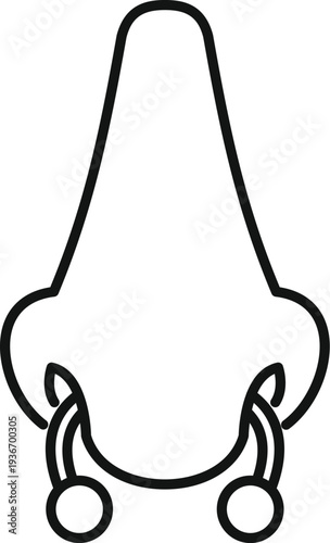 Human nose outline featuring body piercing jewelry