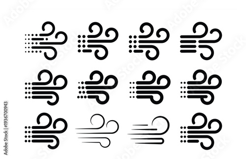 Collection of stylized wind with varying intensity and flow