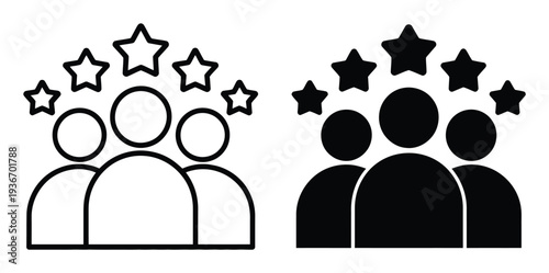 Group of people with stars above, representing success and recognition