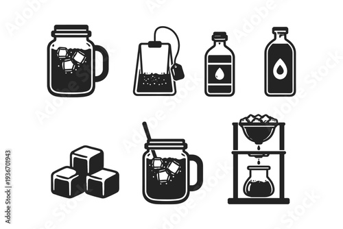Illustration of drinks and beverages with ice and tea elements