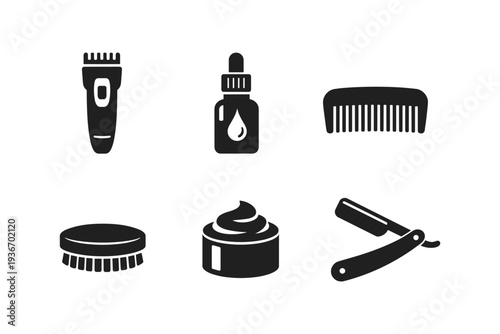 Collection of grooming and barber tools icons for men's personal care