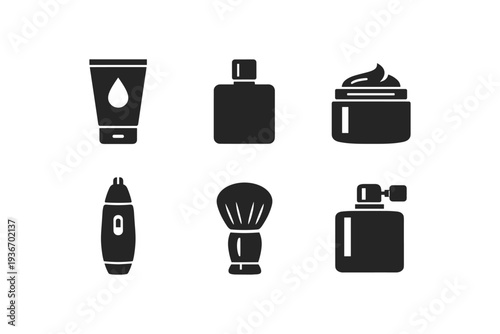 Collection of grooming and cosmetic product icons for personal care routines
