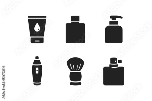 Collection of personal care and grooming product icons on a white background