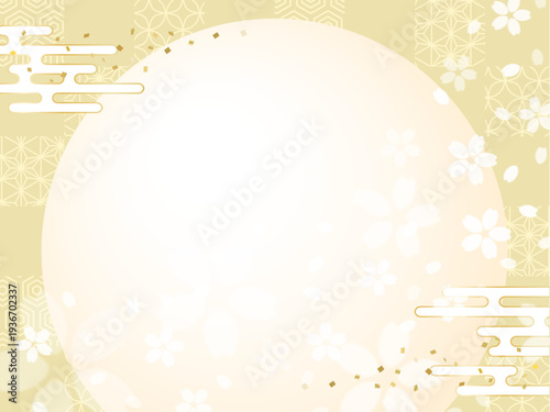 桜と和柄の金色の丸の背景、お祝い事