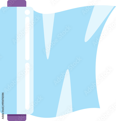 Cling film unrolling from a white core on a clean white background