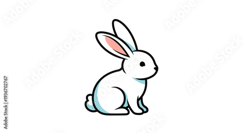 Cute illustration of a small white rabbit with pink ears sitting peacefully against a plain white background for nature themes.