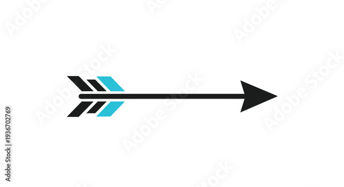 Modern arrow icon with a black head and a black and blue tail pointing right representing direction, progress, and movement.