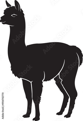 Llama Silhouette Icon – Standing Woolly Animal Vector