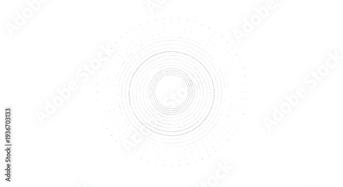 Complex circular pattern made of numerous small black dots creating a target, radar, or sonar like visualization for technology.