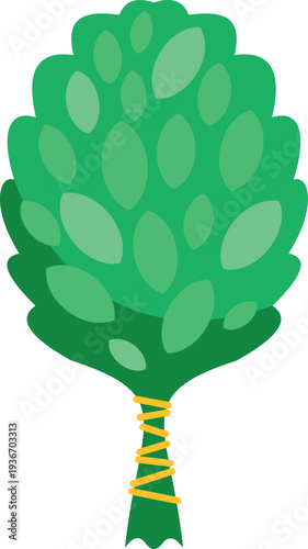 Green leafy bathhouse broom tied with string for traditional banya or sauna