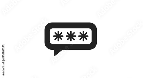 Black speech bubble icon containing three asterisks representing a hidden password or secure code on a white background.