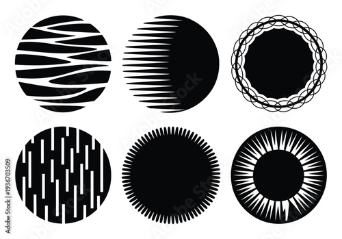 Six Black Circular with Abstract Patterns