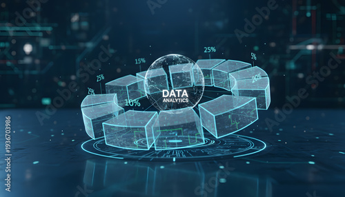 Data analytics process shown with cubes and a globe on a digital background