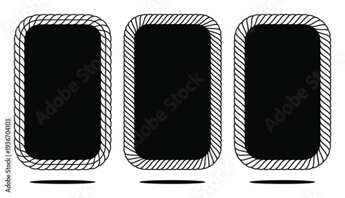 Three Black Rectangles with Rope Borders and Shadows