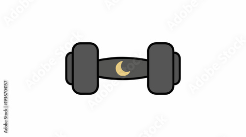 Gray Dumbbell With Crescent Moon Symbol On White Background Fitness Equipment Health And Wellness Concept
