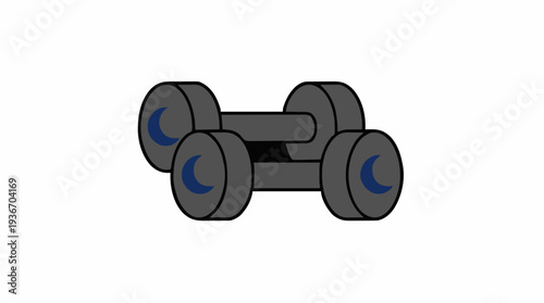 Two Dark Gray Dumbbells With Blue Crescent Moon Symbols Isolated On A White Background