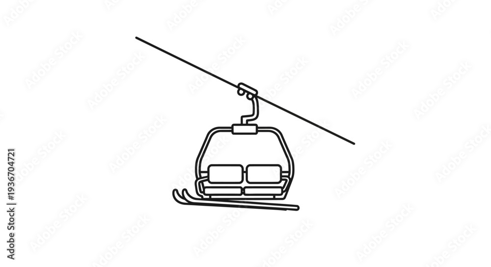 Fototapeta premium Empty Ski Lift Cabin Moving Up the Mountain, Winter Sports Transport Icon on Isolated White Background