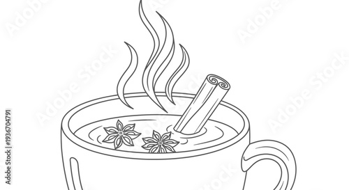 Steaming Hot Herbal Tea with Cinnamon Stick and Star Anise in a Mug, Isolated White Background