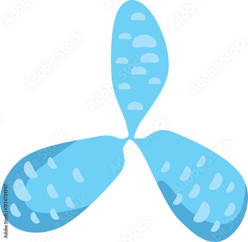 Abstract blue graphic with three organic shapes resembling flower petals or propeller blades
