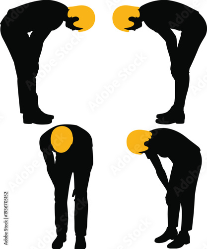 bowing, man, silhouette, respect, greeting, apology, polite, gesture, body, language, etiquette, culture, humility, posture, vector, illustration, communication, manners, social, behavior