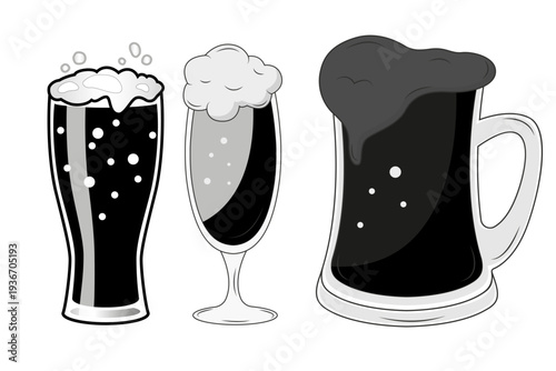 Glass of beer mug with foam on a dark background vector illustration suitable for pub drink and party beverage icon design