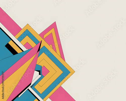 Abstract geometric background with colorful rainbow lines and 3D wave shapes creates a bright vector illustration pattern for a professional business web banner wallpaper