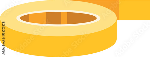 Yellow adhesive tape roll with unrolling strip on white background