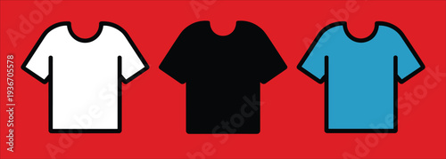three blank t shirt vector template set black white blue apparel mockup clothing design flat style isolated illustration