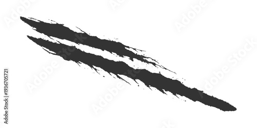 Abstract a scratch mark effect, two parallel slashes diagonally across a white backdrop, created using a digital pen. the mark of a beast.