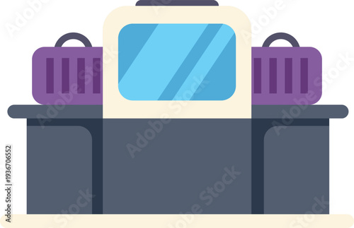 Baggage moving through an x ray scanner at an airport security checkpoint