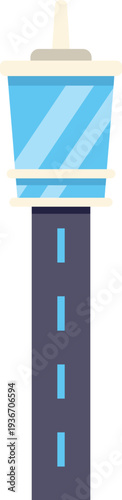 Modern urban skyscraper or control tower building flat vector illustration