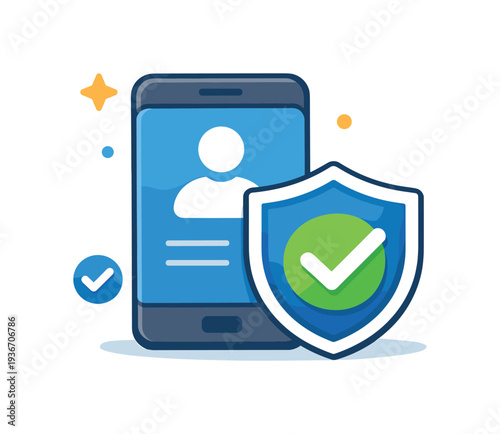 Mobile phone with shield and checkmark icon symbolizing security and verification