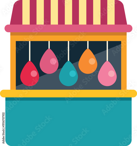 Carnival game stall featuring colorful balloons for target practice