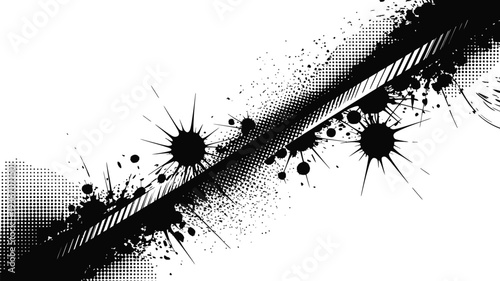 Grungy black vector illustration with paint splatters and stripes background