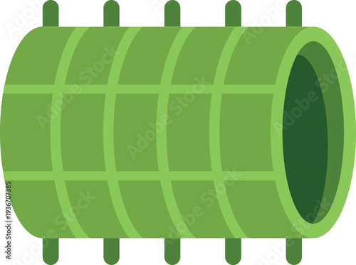 Green crawling tunnel with structure lines creating a playground toy