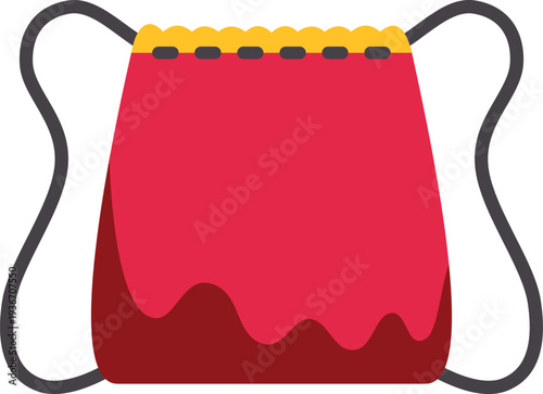 Red drawstring bag with dark grey straps on a white background