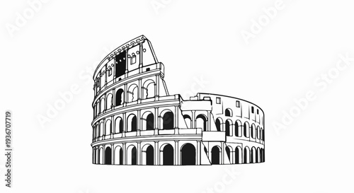 Black and white sketch of the ancient Roman Colosseum