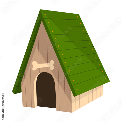 Dog house icon. Cartoon pet accessory. Petshop supermarket item. Empty pet home with roof. House for domestic animal. Isolated flat vector illustration