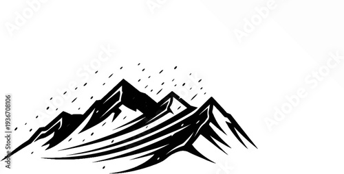 Stylized black and white mountain range with falling snow or rain