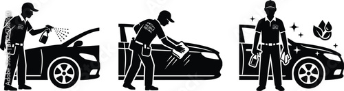 Professional Mobile Waterless Car Detailing Silhouette Set Featuring Eco-Friendly Cleaning, Spraying, Wiping, and Vehicle Exterior Restoration Services